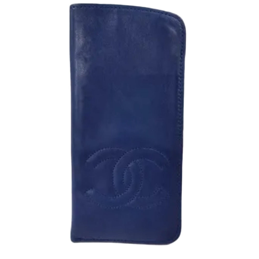 CHANEL coco Royal Blue Leather sunglasses case Vintage